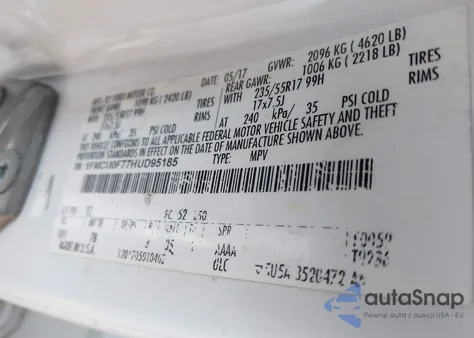 2017 Ford Escape S z USA, uszkodzony, nr VIN 1FMCU0F77HUD95185